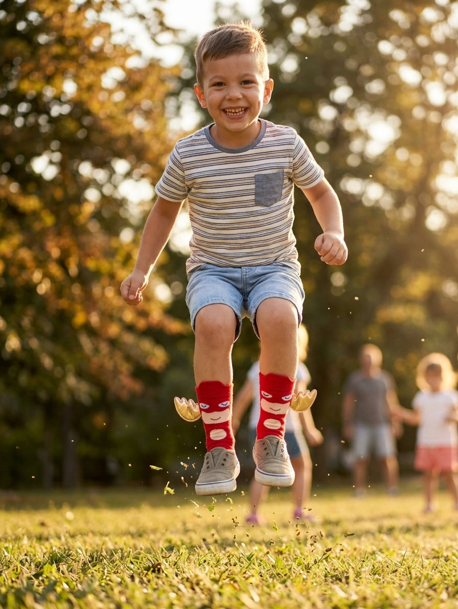 Little Hero Winged Socks – Red & Gold