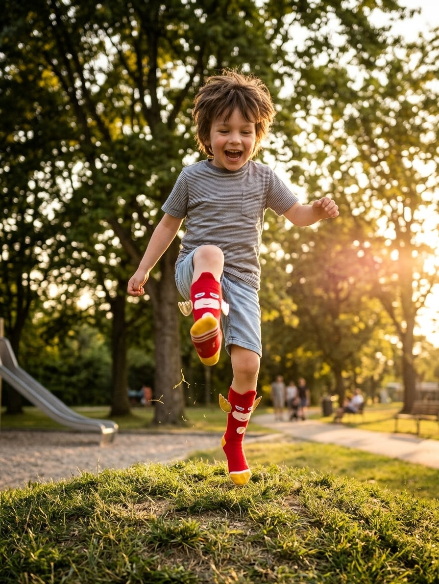 Little Hero Winged Socks – Red & Gold