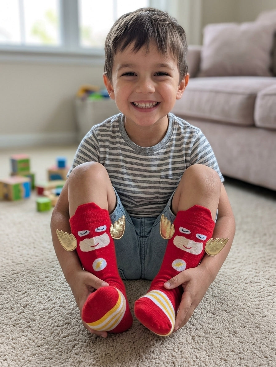 Little Hero Winged Socks – Red & Gold