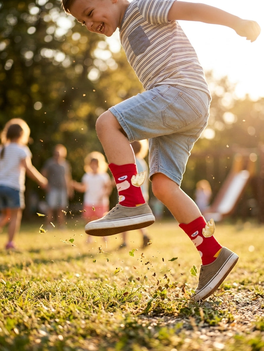 Little Hero Winged Socks – Red & Gold